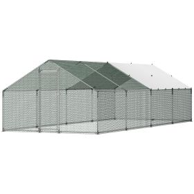 VEVOR Metal Chicken Coop, 9.8x26.2x6.5 ft Large Walk-in Chicken Runs with Cover, Spire Roof Hen House Enclosure with Security Lock