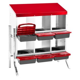 Chicken Nesting Box, 6 Compartment Nesting Box for Laying Eggs, Wall Mount Chicken Brooder Box with Perch, Easy Egg Collection