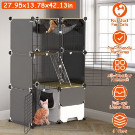 1Pc 3 Tier Cat Cage Indoor with Litter Box Hammock Detachable Metal Wire Cat Kennel Cat House Cat Enclosure with Ladder for 1-2 Kittens