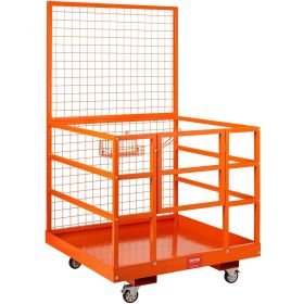 VEVOR Forklift Safety Cage, 1400lbs Load Capacity, 43'' x 45'' Forklift Work Platform with Safety Harness & Lock, Drain Hole & Wheels & Tool Bask