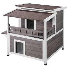 VEVOR Outdoor Cat House Weatherproof, Feral Cat Shelter for Multiple Cats, 2-story Large Outdoor Wooden Cat House with Balcony, Doors