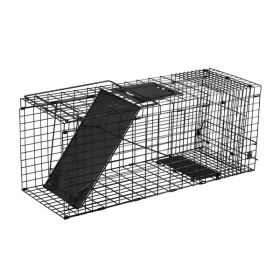 32" Live Animal Cage Trap, Heavy Duty Folding Raccoon Trap, Humane Cat Trap with Handle, Black