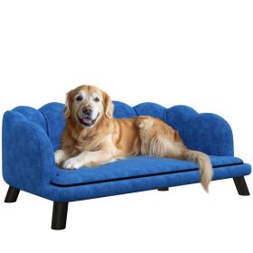 PawHut Pearl Design Pet Sofa For Medium And Large Sized Dogs, Pet Bed With Cushion And Solid Wood Legs, Dark Blue (Option: Dark Blue)