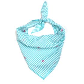 Gingham Flamingos Bandana (Cotton: Blue, size: large)