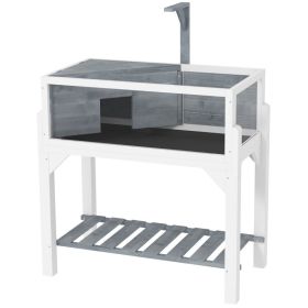 Wooden Tortoise Habitat with Storage Shelf, Tortoise Enclosure with Clear Windows, Openable Top, Lamp Holder, Gray (Option: Gray-935x550x160 mm)