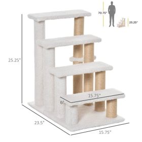 4 Levels Cat Steps With Scratching Posts For High Bed (Option: White)