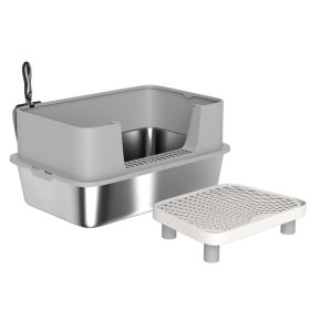 Stainless Steel Litter Box with High Sides, Metal Cat Litter Box with Scoop, Pedal, Anti-Urine Leakage, Non-Sticky (Option: Gray-620x420x210 mm)