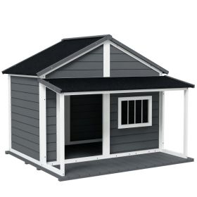 Outdoor Cabin Style Dog House, Medium Dogs, 53 lbs, Gray (Option: Gray-1040x730x240 mm)
