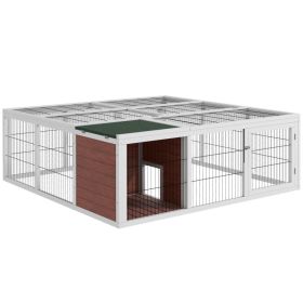 64" Wooden Outdoor Rabbit Hutch Playpen Tortoise House Habitat with Run and Enclosed Cover (Option: Brown and White-1570x540x205 mm)