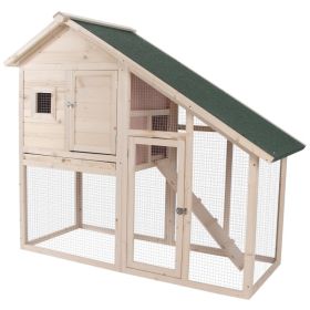 55" L 2-Tier Wooden Rabbit Hutch Bunny Cage (Option: Natural Wood Color-1285x650x180 mm)