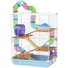 5 Tiers Hamster Cage Portable Animal Travel Carrier w/ Exercise Wheels Tube, Light Blue (Option: Light Blue-321x162x495 mm)