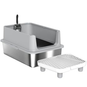 Extra Large Stainless Steel Cat Litter Box with Scoop & Pad, Anti-Urine Leakage, Easy Cleaning, Non-Sticky (Option: Gray-620x420x210 mm)