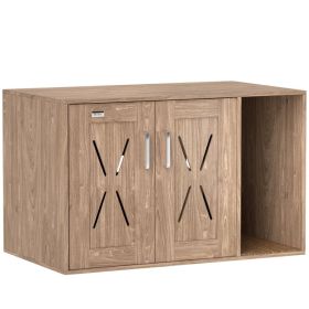 Cat Litter Box Enclosure with Scratching Board, Cat Washroom End Side Table, 31.5" x 19" x 20", Walnut Brown (Option: Walnut-910x580x130 mm)