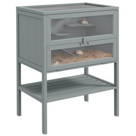 3-Tier Wooden Hamster Cage Mice and Rat Cage Small Animals Hutch with Openable Top, Front Door, Storage Shelf, Gray (Option: Gray-830x450x185 mm)