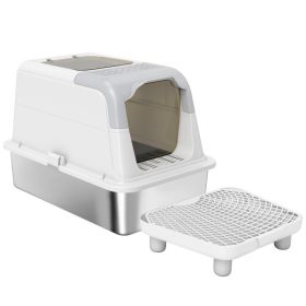 Extra Large Stainless Steel Litter Box, Enclosed Cat Litter Box with Scoop, Deodorizer Bag, Sand Drop Pedal (Option: White-630x420x245 mm)