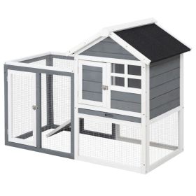 Indoor Rabbit Enclosure, 48" Weatherproof Wooden Rabbit Hutch, with Slanted Asphalt Roof & Fun Outdoor Run for Bunnies & Ferrets - Gray (Option: Grey and White-980x620x200 mm)