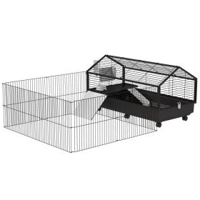 Small Animal Playpen Cage with Rolling Caster, Water Bottle 46.5" (Option: Black and Beige-1220x610x210 mm)