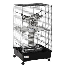 42" Ferret Cage, Small Animal Habitat Metal Pet Cage with Wheels Brakes, Hammocks, Hanging Tunnels, and 3 Doors, Black (Option: black-635x180x660 mm)