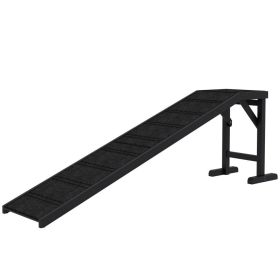 Dog Ramp w/ Non-Slip Carpet and Top Platform, 74" x 16" x 25", Black (Option: Black-880x520x185 mm)