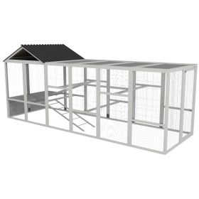 Wooden Chicken Coop Run for 6 - 10 Chickens, Hen House Add-On with Storage, Perches, 141.75" x 48" x 61", Gray (Option: Gray-1250x305x650 mm)