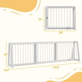 Reestanding Wooden Pet Gate With Support Feet & Non-Slip Mats For Indoor, Stairway, Doorway, White (Option: White)