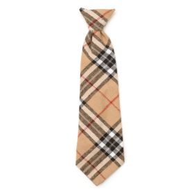 Tan Plaid Neck Tie (Cotton: Beige, size: small)