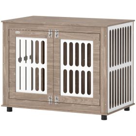 39" Dog Crate Furniture with 2 Doors, Adjustable Non-slip Foot Mats, for Large Dogs, Walnut Brown (Option: Walnut-1140x850x145 mm)