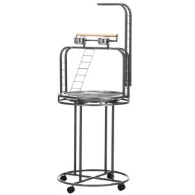 PawHut Parrot Stand Large Bird Perch Stand With Toy Hook  3 Ladders, Parrot Perch, Bird Wooden Stand, Gray (Option: Gray)