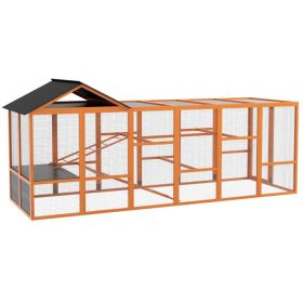 Wooden Chicken Coop Run for 6 - 10 Chickens, Hen House Add-On with Storage, Perches, 141.75" x 48" x 61", Orange (Option: Orange-1250x285x650 mm)