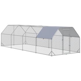 Large Chicken Coop Metal Chicken Run with Waterproof and Anti-UV Cover, Flat Shaped Walk in Fence Cage Hen House for Outdoor and Yard Farm Use, (Option: Silver-1950x330x160 mm)