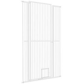 67" Extra Tall Pet Gate, 30"-41" Dog Gate with Cat Door, 1.4" Narrow Gap, 2.8" and 5.5" Extension, for Doorway, Hallway (Option: White-1785x495x90 mm)