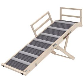 Dog Ramp, Folding Pet Ramp, 4 Adjustable Height from 15" to 19", Dog Step with Side Rails for Small to Large Pets (Option: Natural wood finish-690x470x140 mm)