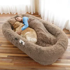Human Dog Bed, 71"x45"x12" Dog Beds for Large Dogs, Foldable Plush Washable Dog Bed for People Doze Off (Gray) (color: Khaki)
