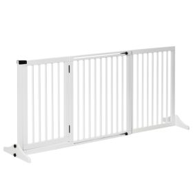 Freestanding Length Adjustable Wooden Pet Gate with Lockable Door 3 Panels, White (Option: White-1160x70x790 mm)