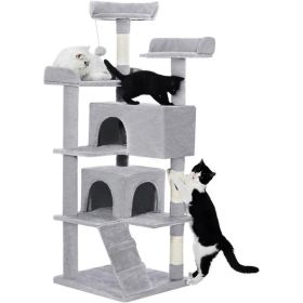 Made4Pets 56-inch Pet Cat Tree For Indoor Cats Multi-Level Cat Tree With 2 Apartments Cat Activity Center With Scratching Posts And Toys Light Gr (Option: Grey)