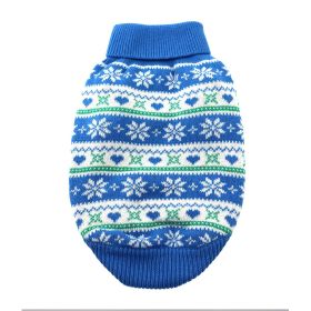 Combed Cotton Snowflake and Hearts Dog Sweater (color: Blue, size: XX-Small)