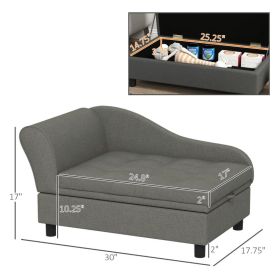 PawHut Pet Sofa Dog Sofa For Small Dogs With Storage, Gray (Option: Gray)