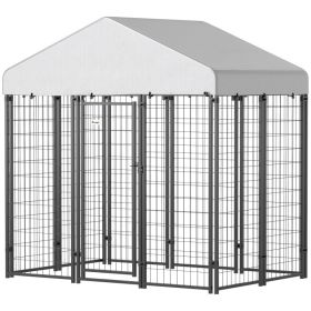 Outdoor Dog Kennel with Roof with Escape-proof Lock, UV-Resistant & Waterproof Cover, 5.9' x 4' x 6', Silver (Option: Silver-1360x620x240 mm)